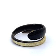 Load image into Gallery viewer, A picture of Small Old Fashioned Online Minimalist polished ebony to ivory Artisan spiral bracelet bangle, made from ethically sourced natural horn
