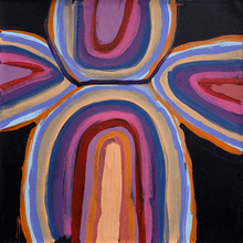 Load image into Gallery viewer, A picture of Red pink and orange and purple rainbows painted in a naive art style