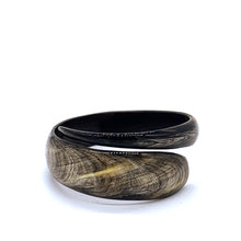 Load image into Gallery viewer, A picture of Small Old Fashioned Online Minimalist polished Variegated Artisan spiral Cuff bangle, made from ethically sourced natural horn
