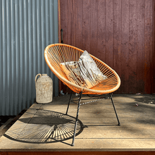 Load image into Gallery viewer, Paper bark print cushion on sunny wood deck of a colourbond shed in the bush
