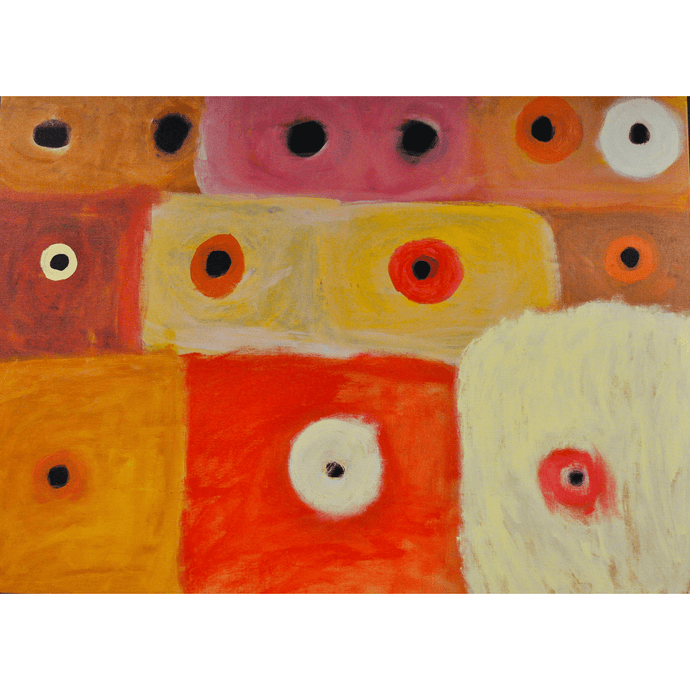 Picture of red, orange and pink Indigenous Australian abstract painting 