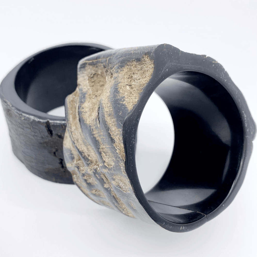 A picture of Natural Textured outer, polished inner Old Fashioned Online 5cm wide Cuff bangle, made from ethically sourced Buffalo horn 