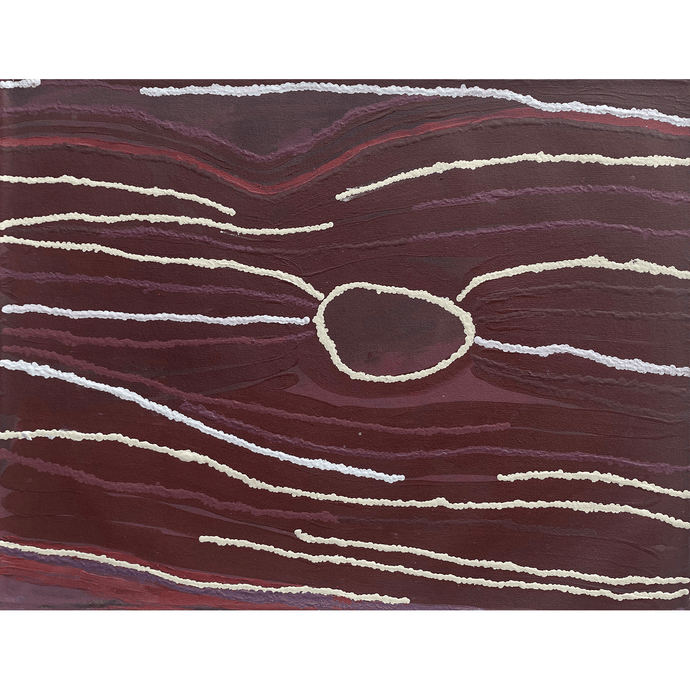 A picture of Australian Indigenous art, acrylic on canvas in dark plum and white