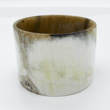 Load image into Gallery viewer, A picture of a Polished White with accents of mushroom Artisan Old Fashioned Online cuff bangle bracelet, ethically sourced natural buffalo horn
